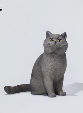 JXK 仿真蓝猫摆件英国短毛小猫咪周边玩偶雕像手办模型公仔礼物