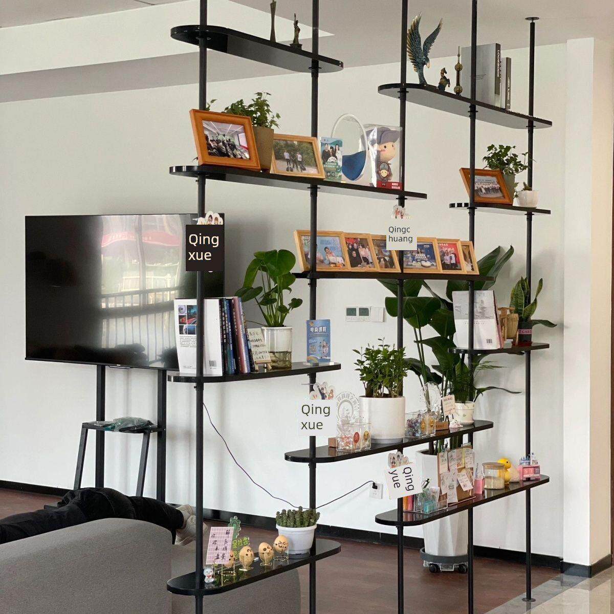 现代客厅装饰架架空储物架开放式办公室隔断展示架展示架锻铁书架