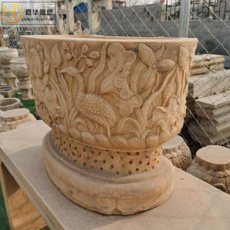 石雕鱼缸花盆青石水缸天然石头荷花缸养鱼池门海石缸庭院圆形石槽