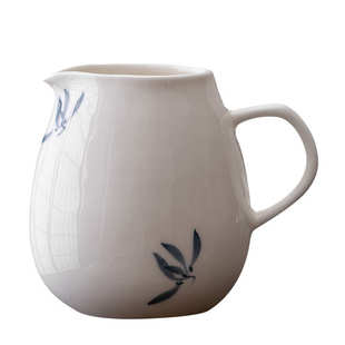 防烫耳柄手绘家用分茶器公杯 蝴蝶兰花公道杯茶海功夫茶具白瓷日式