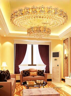 金色圆形客厅卧室水晶灯LED吸顶灯黄色大厅水晶灯