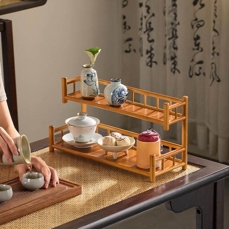 桌面茶壶架办公室小博古架茶杯架子茶具置物架茶室茶桌收纳架中式