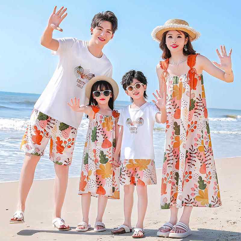 2025款夏季亲子装一家三口四口度假休闲装中长款连衣裙