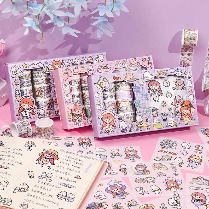 栗子君手账贴纸套装手帐胶带贴纸粘贴儿童少女系可爱卡通咕卡贴纸少女心手杖贴纸素材胶卷女孩贴画礼盒大礼包