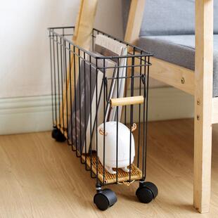 收纳筐窄高型夹缝铁艺带轮北欧风书画 画零食杂志整理架运动收纳
