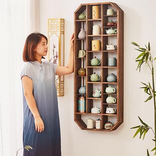 木中式 上实架墙小型摆茶室收纳置A22T 现代博古件简约多宝阁壁挂式