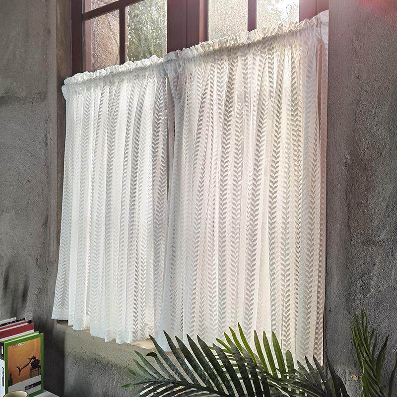 白色纱帘叶子纱短帘半帘免打孔门帘自粘简约飘窗厨房帘咖啡遮挡帘,居家布艺,窗纱,淘宝优惠券,粉丝福利购,淘宝优惠卷