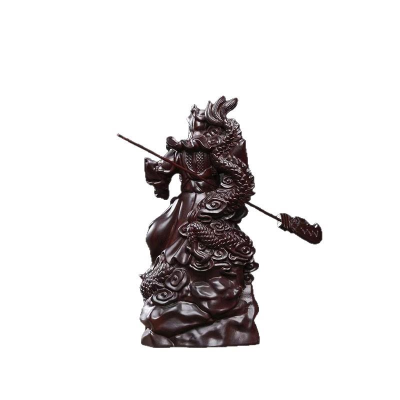黑檀木雕关公摆件实木雕刻横刀武财神红木工艺品立刀关羽开业送礼