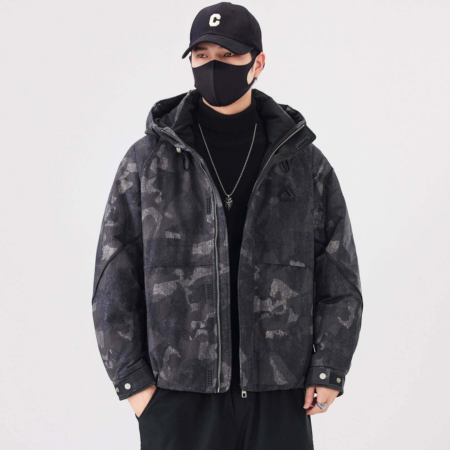 迷彩连帽羽绒服男潮冬季2025新款90绒加厚保暖上衣服外套时尚帅气