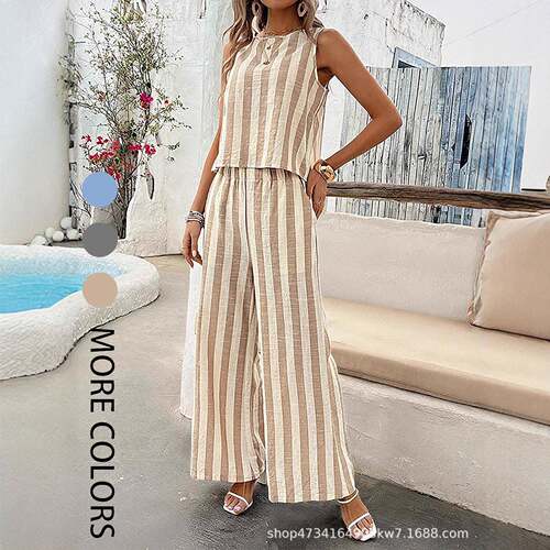2-Piece Women's Striped Sleeveless Matching Set