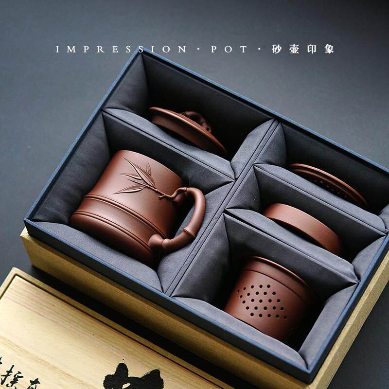 砂壶印象 宜兴紫砂 节节高升竹节内胆盖杯 宜兴紫砂 底槽青 500cc