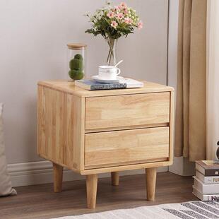 全实木北欧床头柜简约现代整装小型卧室原木色家用储物柜子床边柜