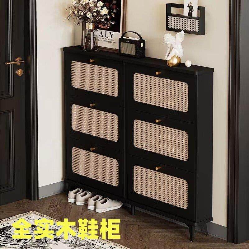 全实木纯生态板藤编鞋柜超薄大容量靠墙门口家用入户收纳鞋架,住宅家具,鞋柜,淘宝优惠券,粉丝福利购,淘宝优惠卷