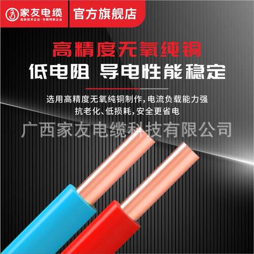 家友电缆bv纯铜单芯硬线bv/1.5/2.5/4/6平方电线家装铜线地线电缆