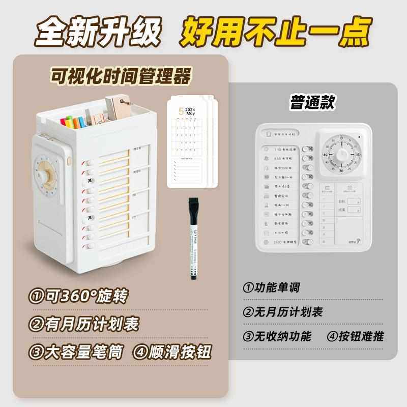新款创意自律旋转笔筒ins高颜值笔筒收纳盒带可视化时间计时器,收纳整理,笔筒,淘宝优惠券,粉丝福利购,淘宝优惠卷