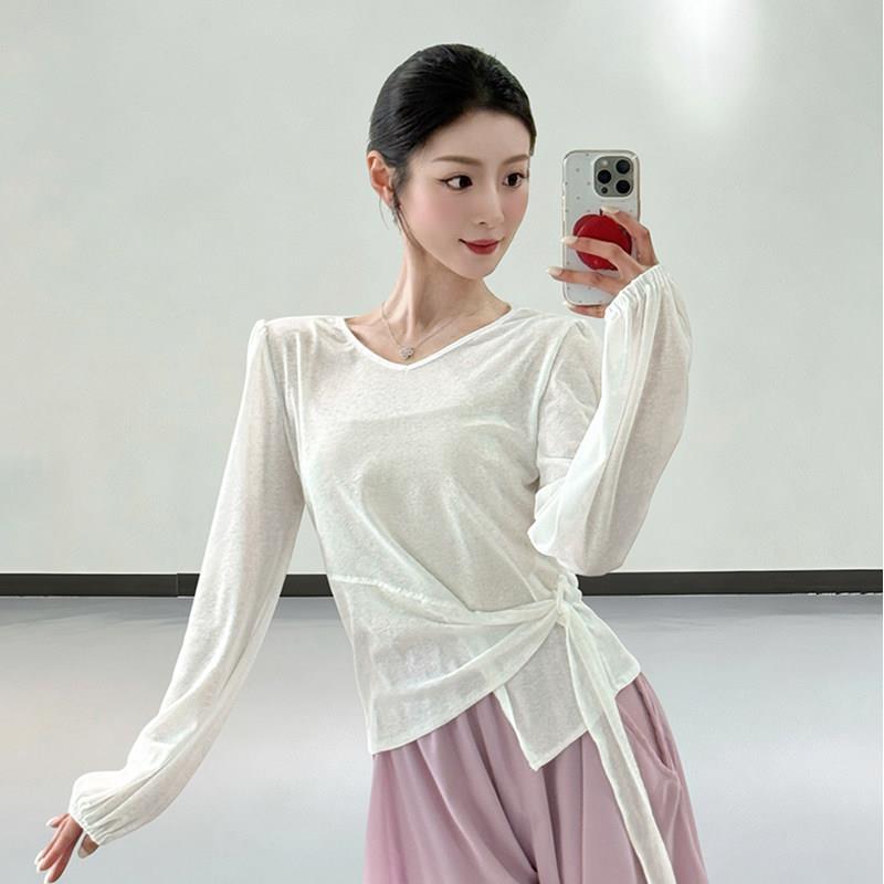 古典舞蹈服女飘逸仙气纱衣白色长袖现代舞中国舞演出服练功服上衣