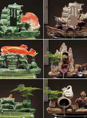 K陶瓷鱼缸流水摆件鱼池鱼盆装饰增氧造景自动循环水过滤器大号横