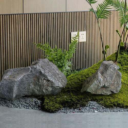 彷真石园头景观HE-157室内饰软装摄假山石头道拍具布景林绿植造景