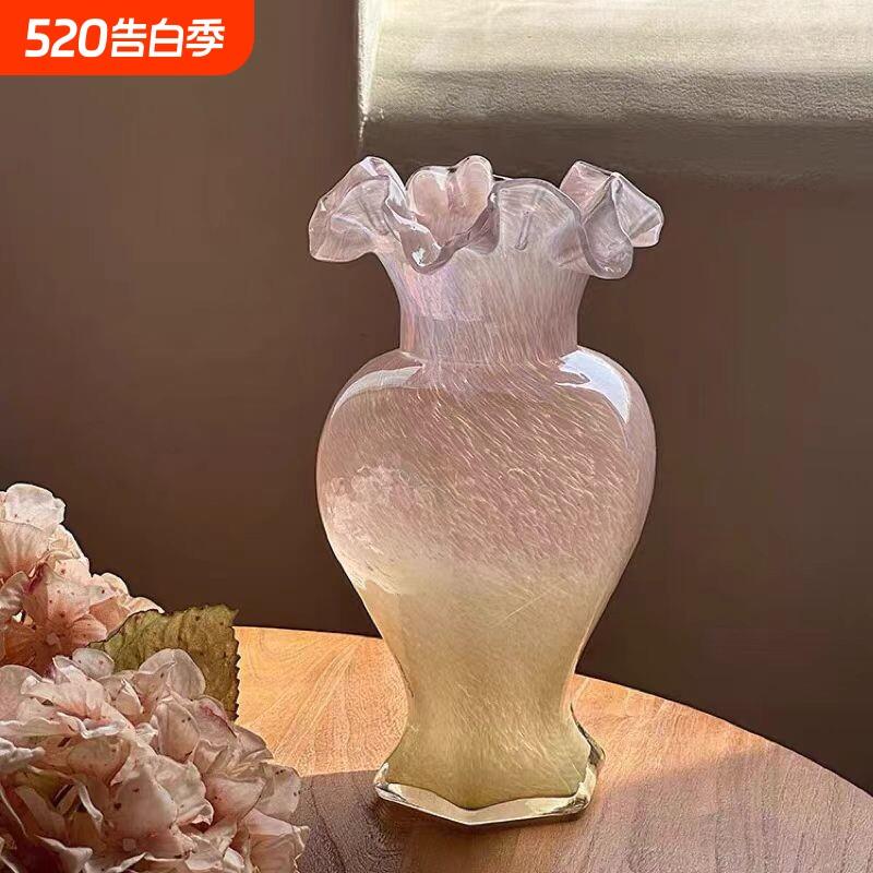 玻璃花瓶中古琉璃花器蝴蝶兰插花客厅装饰摆件法式玄关电视柜卧室