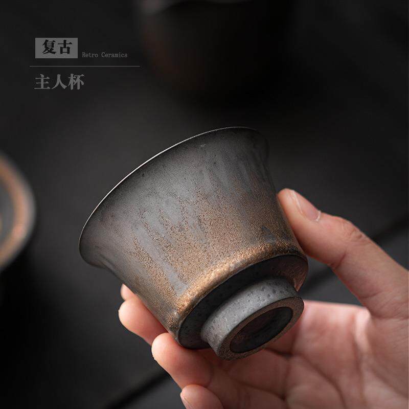 复古粗陶茶杯家用陶瓷主人杯个人杯品茗杯泡茶小茶碗功夫茶具单杯