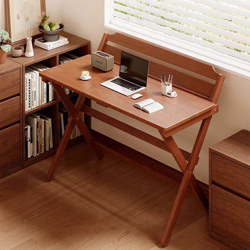 纯实木可折叠书桌现代简约卧室家用免安装儿童学习桌橡胶木电脑桌
