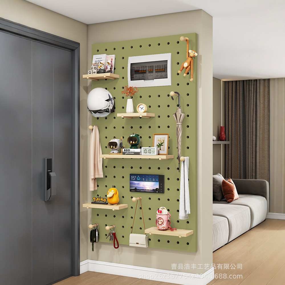 实木洞洞板挂板墙上装饰隔板置物架书桌背景墙展示架杂物收纳挂架