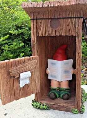 跨境矮人侏儒上厕所忘记关门花园雕像侏儒摆件树脂设计装饰品