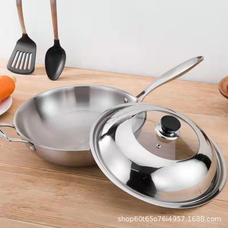 钢化玻璃不锈钢平底锅炒菜锅锅盖