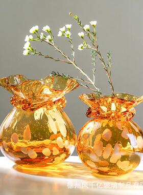 客厅办公室钱袋子玻璃花瓶奢侈艺术品摆件玄关展柜高档花器鲜花瓶