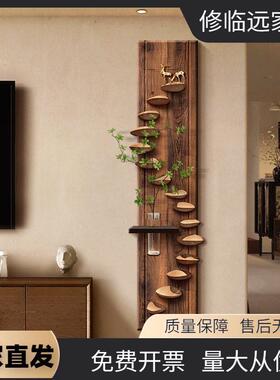 复古美学客厅电视背景墙装饰画水培绿植玄关入户门挂画壁灯中古风