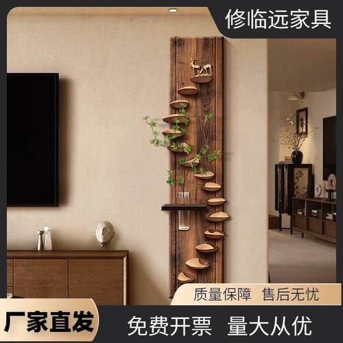复古美学客厅电视背景墙装饰画水培绿植玄关入户门挂画壁灯中古风