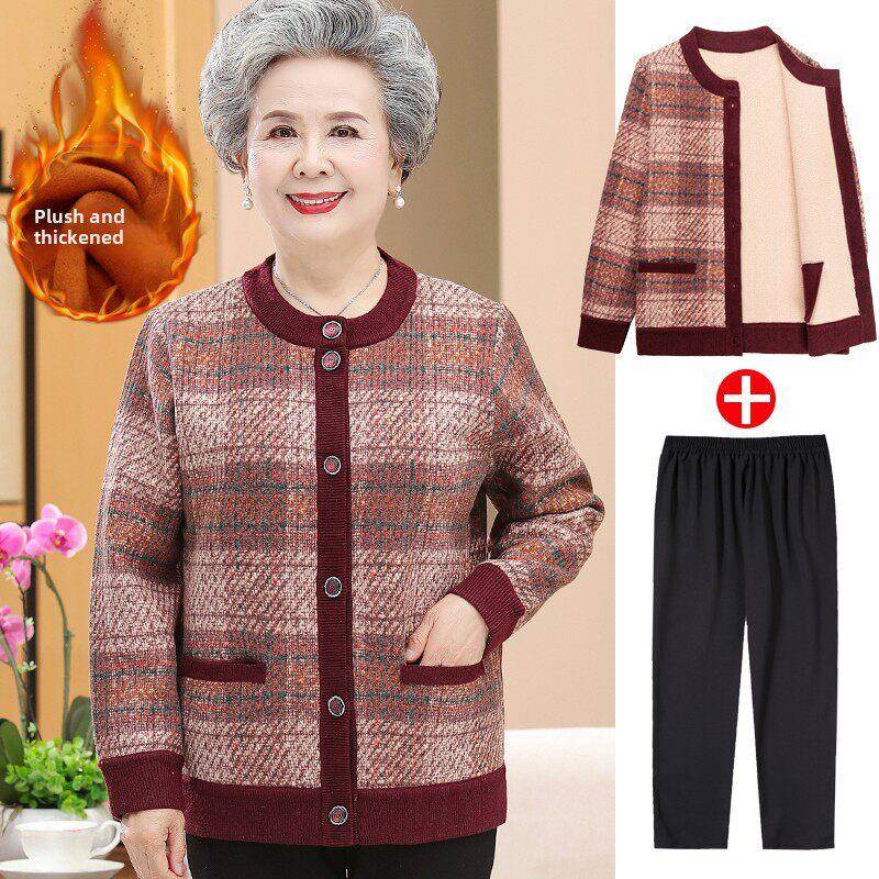 采购产品秋冬老年人服装,妇女天鹅绒加厚外衣,母亲和妻子的开襟