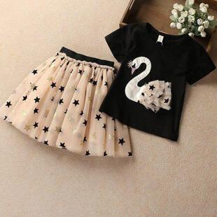 Summer Girls Baby Cotton Clothing Cartoon Sets Shirt Swan