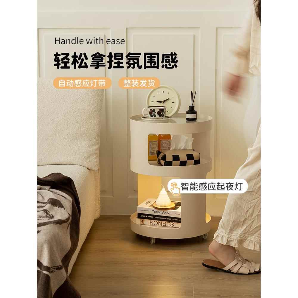 圆形床头柜小型家用卧室铁艺床边柜置物架收纳儿童创意边几可新品