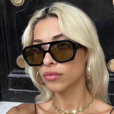 ins fashion big frame double beam sunglasses leopard glasses