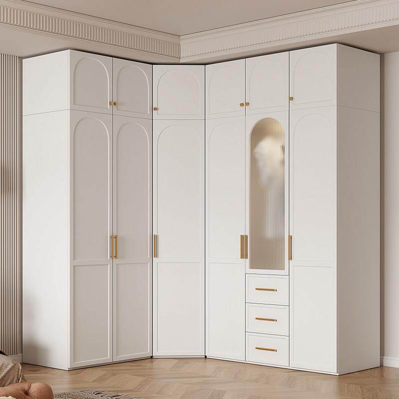 奶油风转角衣柜家用卧室墙角柜简约现代衣橱衣帽间柜自由组合柜子