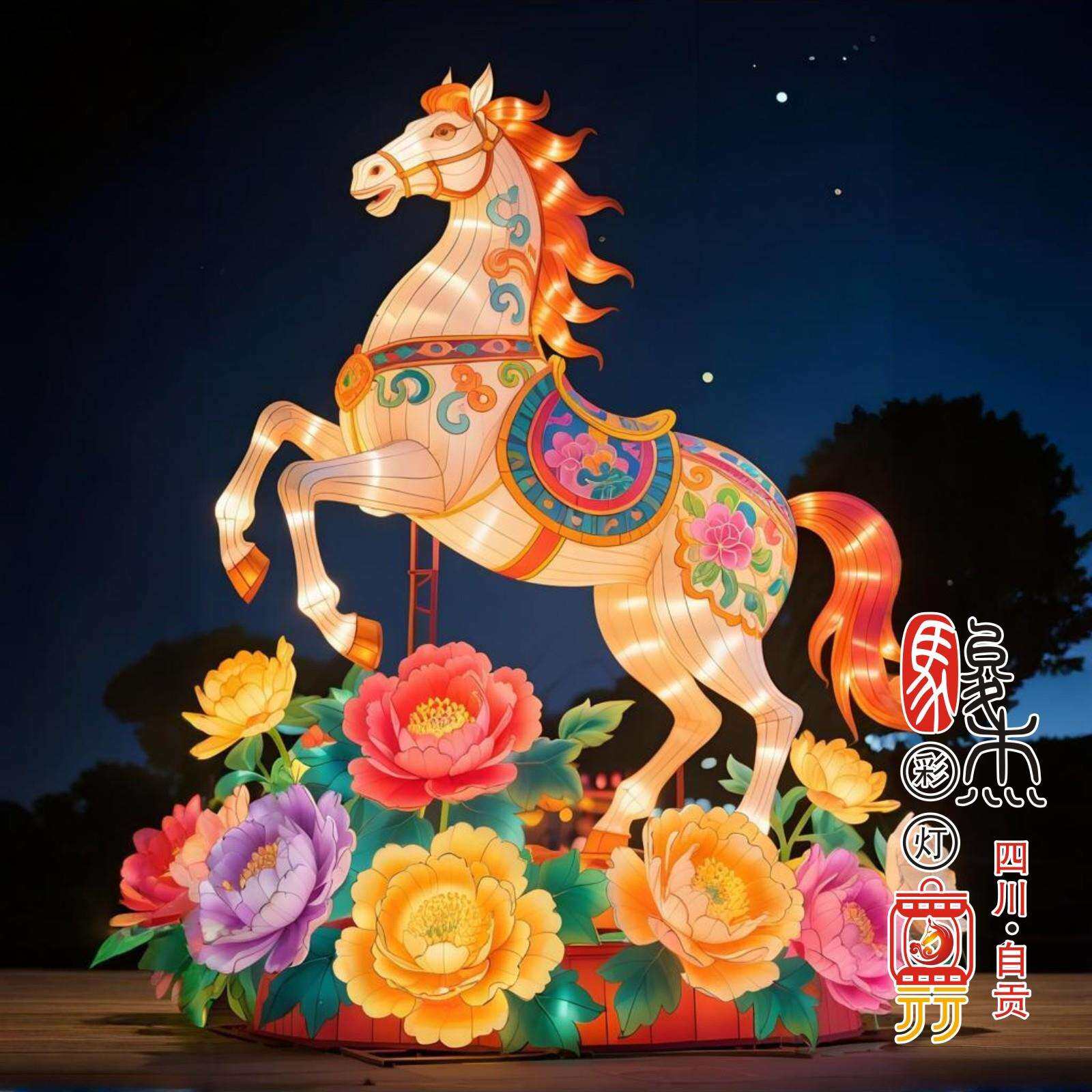 节庆动物马年造型花灯装饰摆件自贡彩灯非遗工艺设计制作灯会