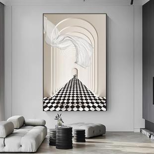 客厅视觉空间延伸感装饰画落地现代轻奢入户玄关橙色长廊建筑挂画