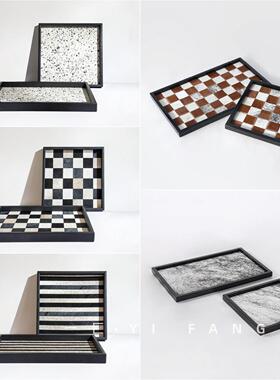 一匚轻奢马毛中古托 托盘棋盘格家居样品屋展示中心样板间卧室衣