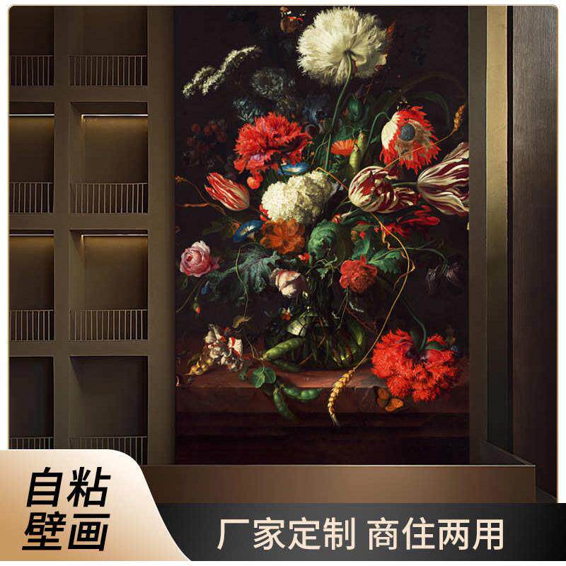静待花开墙布墙纸自粘墙贴油画布墙贴壁布背景墙墙面装饰工程墙布