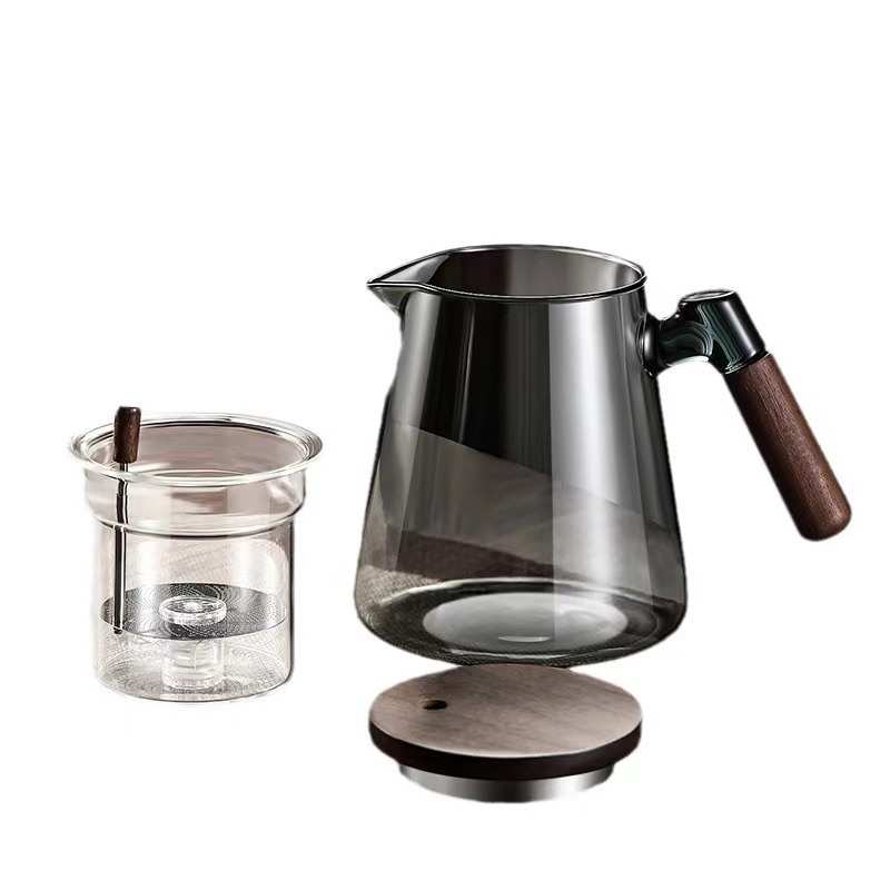 壶玻璃飘逸2025按压内胆过滤胡桃木把手壶式冲茶泡茶一键新款杯