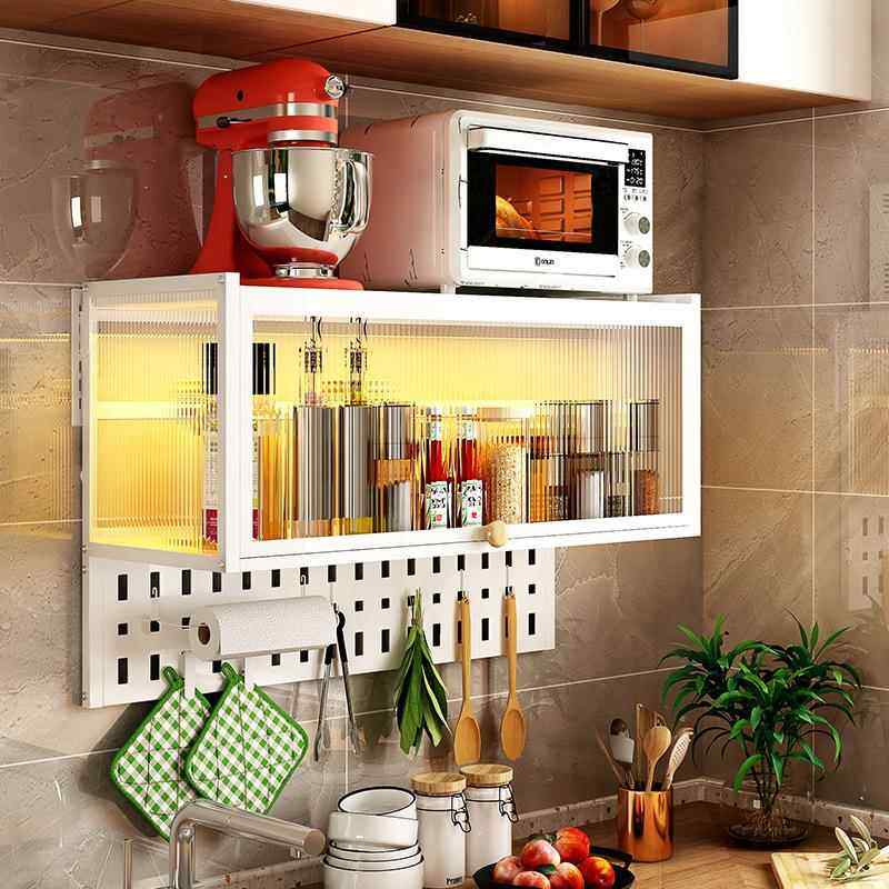 防尘免打孔壁挂墙上厨房微波炉置物架吊柜下方调料锅具多功能收纳