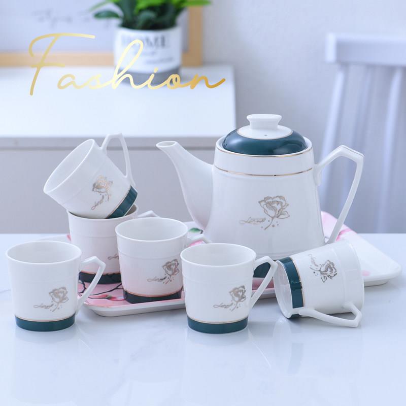 欧式轻奢风杯子套装家用婚庆简约陶瓷水杯具客厅耐热茶壶茶杯托