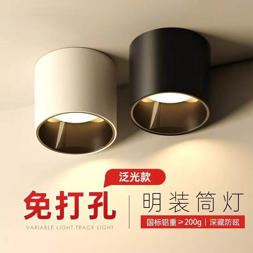 极简全光谱防眩明装射灯筒灯圆形免开孔调角客餐厅卧室家用无主灯