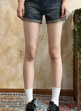 VintageTang美式复古做旧低腰卷边牛仔短裤女夏季直筒热裤骁伍