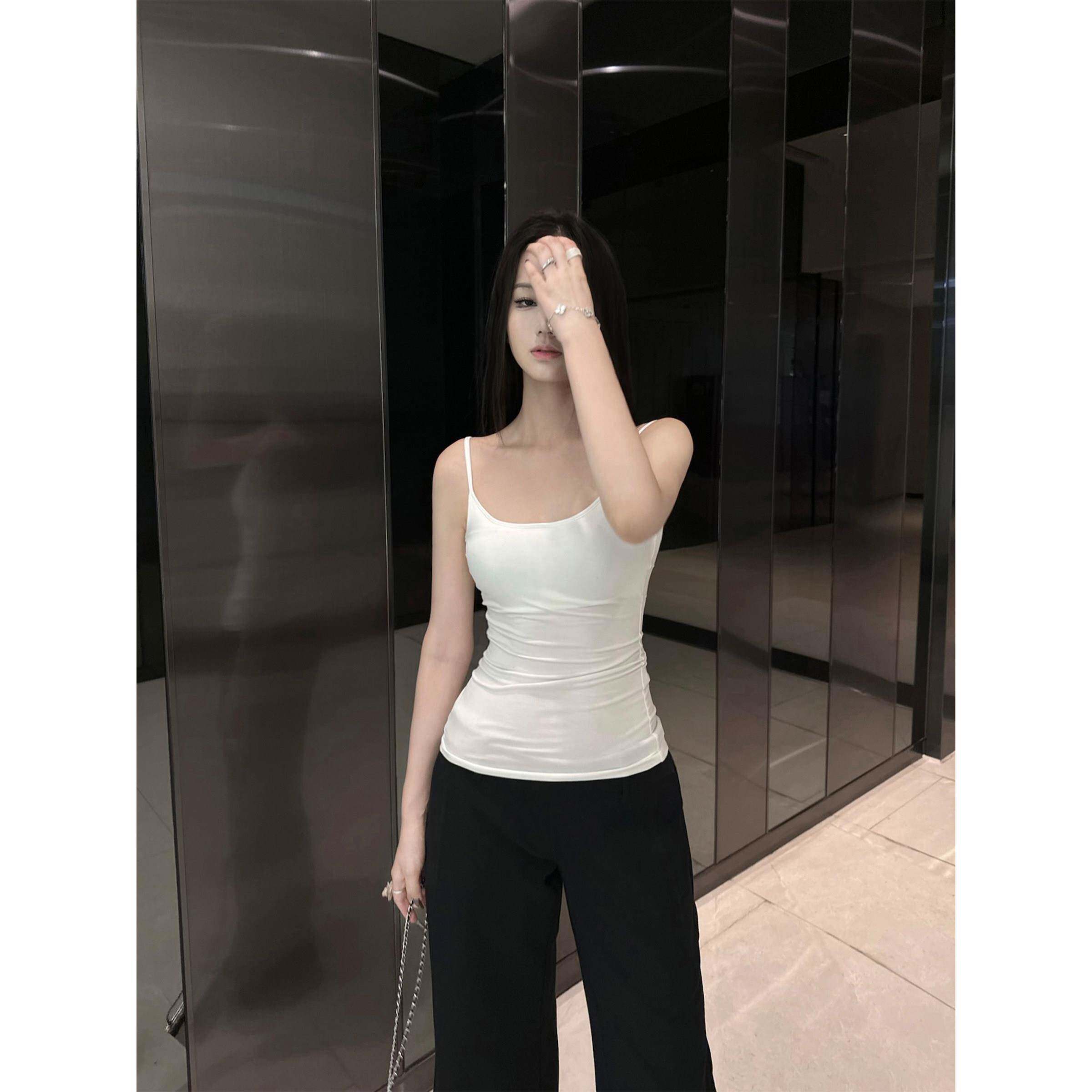 5werkwen 白色吊带背心女夏季打底内搭带胸垫外穿无袖美背上衣潮