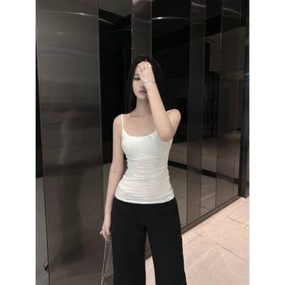 5werkwen 白色吊带背心女夏季打底内搭带胸垫外穿无袖美背上衣潮