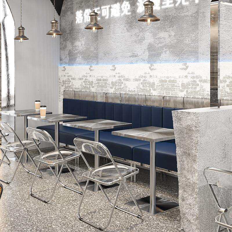 工业风餐桌不锈钢小圆桌网红咖啡餐厅圆形桌子甜品奶茶店桌椅组合