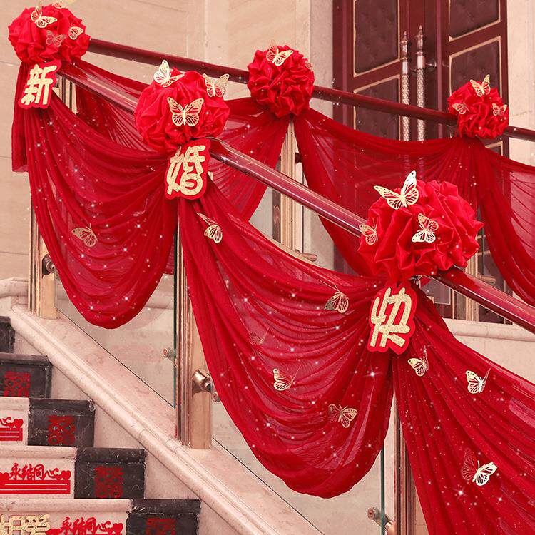 婚庆用品婚房布置纱幔道具背景布幔云顶纱吊顶纱亮片楼梯扶手装饰