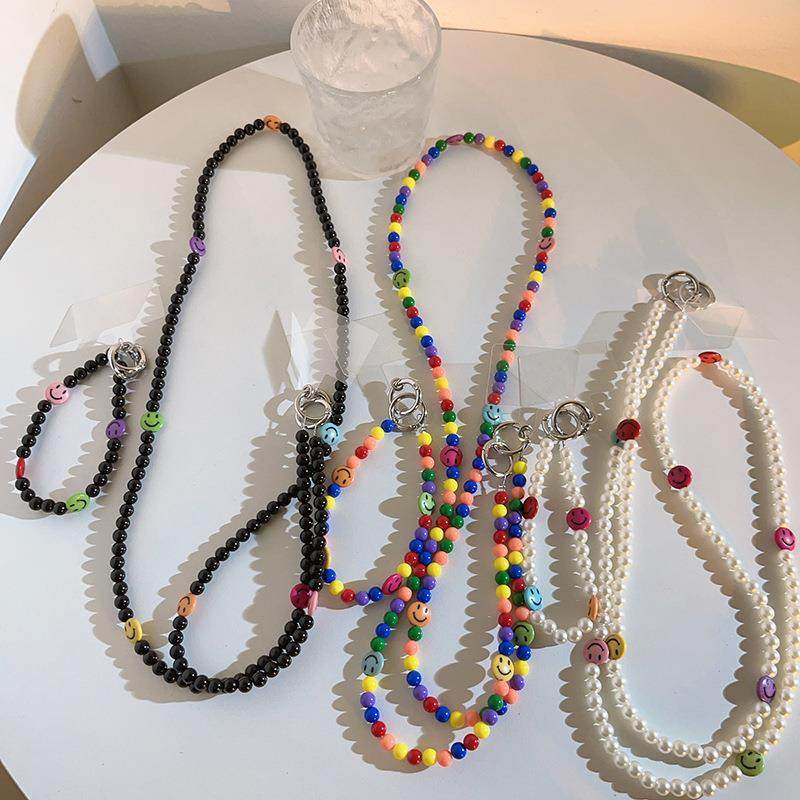 时尚百搭笑脸彩色圆珠手环串珠适用手机壳斜跨链手链长链防丢通用